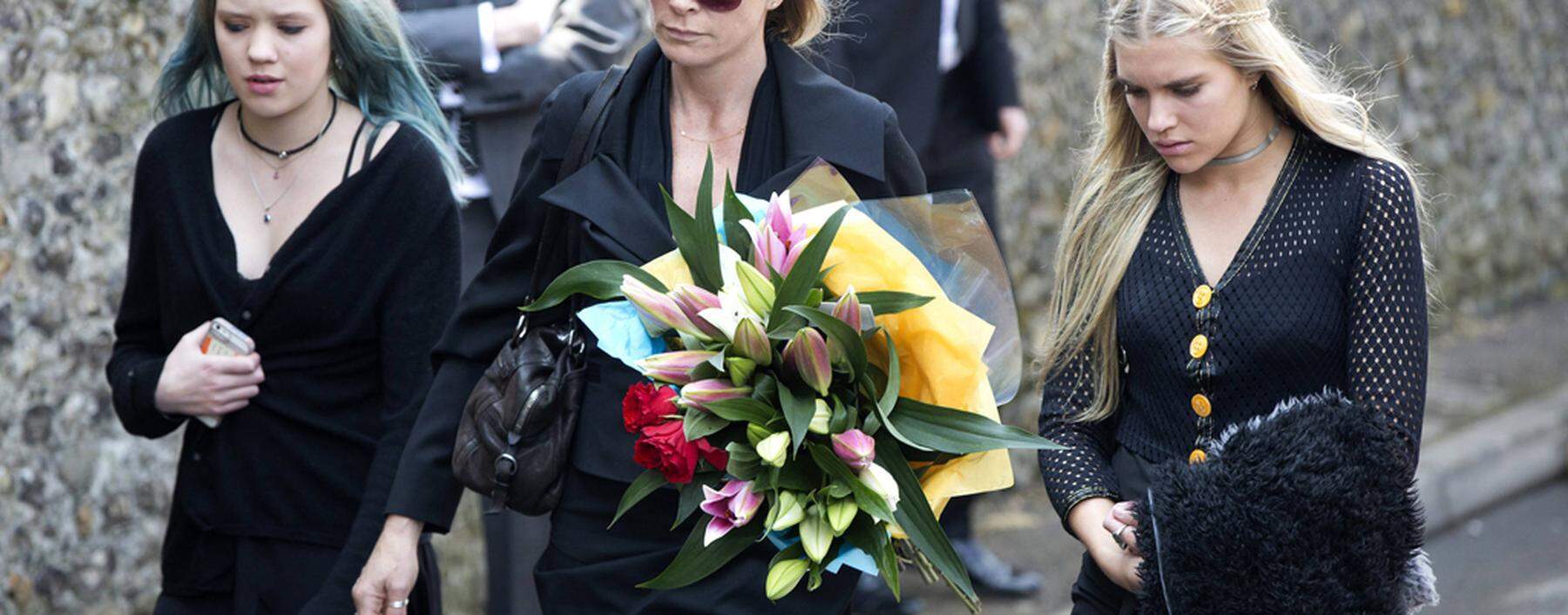 Deborah Leng arrives at the funeral service for Peaches Geldof at the St Mary Magdalene and St Lawrence church in Davington
