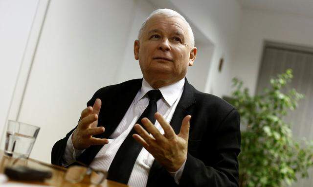 Leader of Law and Justice party Kaczynski speaks during an interview with Reuters in party headquarters in Warsaw
