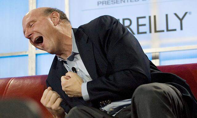 Steve Ballmer, Chief Executive Officer of Microsoft Corporation, laughs at the Web. 2.0 Summit in San Francisco