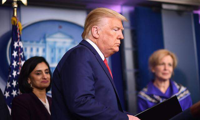 President Donald Trump arrives to deliver remarks on the COVID-19 (Coronavirus) pandemic alongside members of the Corona