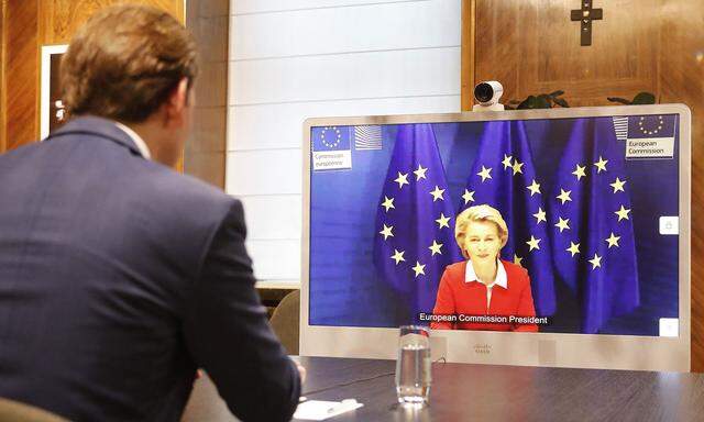 Sebastian Kurz bei der Videokonferenz mit Kommissionspräsidentin Ursula von der Leyen.