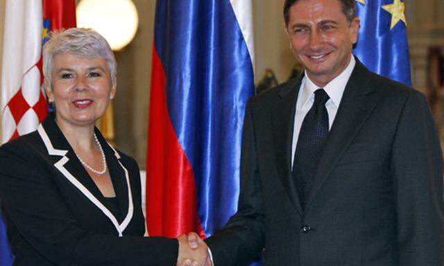 Slowenien-Kroatien: Grenzstreit wird beigelegt (Kroatiens Regierungschefin Jadranka Kosor und Kroatiens Premier Borut Pahor)