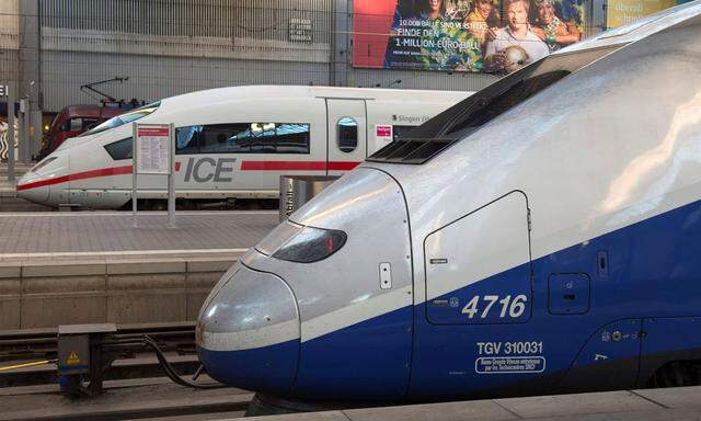 FILE PHOTO: French High Speed Train (TGV) made by French train maker Alstom stops next to German High Speed Train (ICE) made by Siemens at Munich´s railway station