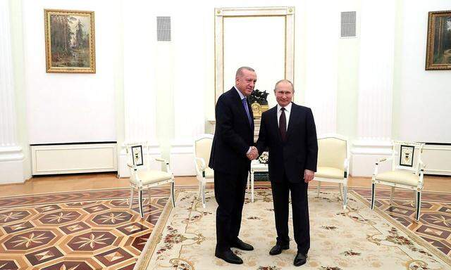 March 5, 2020. - Russia, Moscow. - Turkey s President Recep Tayyip Erdogan (left) and Russia s President Vladimir Putin