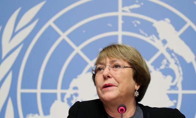 UN High Commissioner for Human Rights Bachelet attends a news conference in Geneva