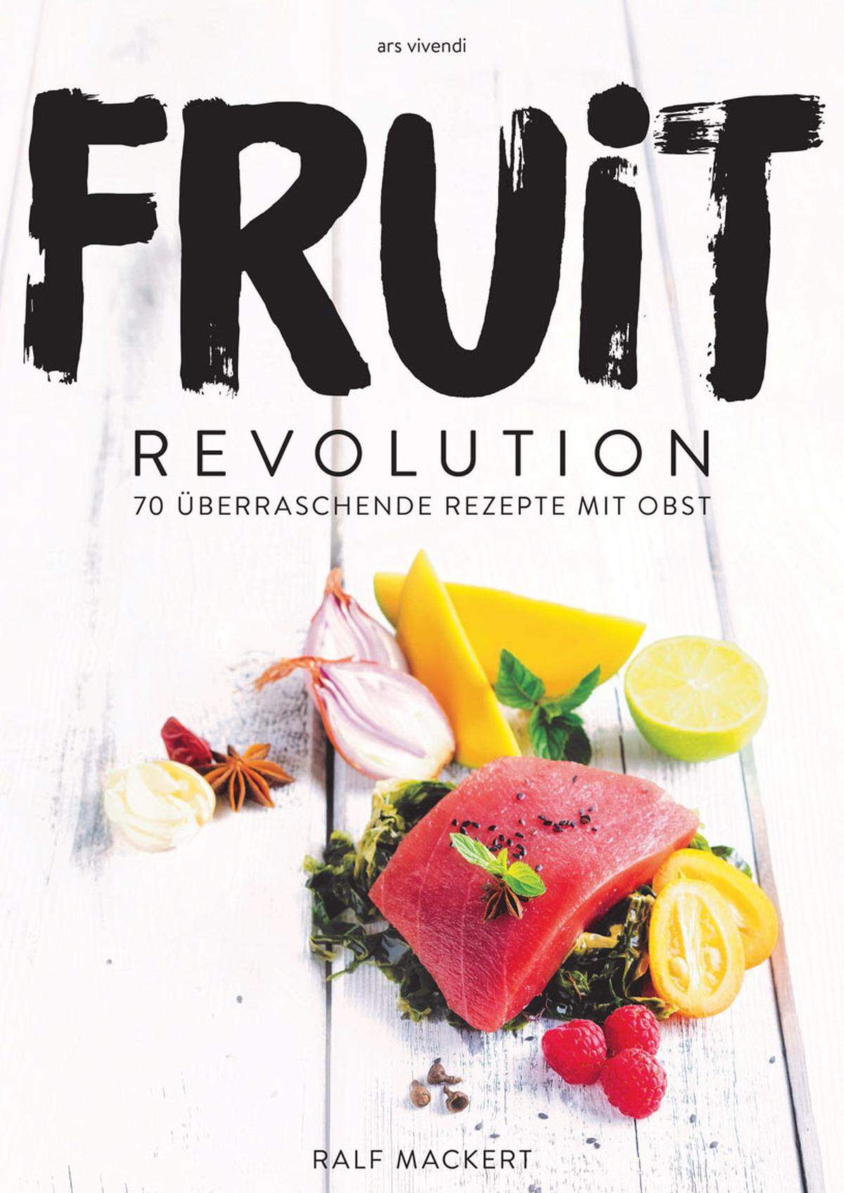 Ein an sich spannendes Thema etwa Obst und Fleisch , mit etwas pubertärer Grafik realisiert. Rezepte wie Kalbstatar mit Papaya, Kürbis-Mango-Suppe, Berberitzengnocchi, Marillenravioli. Ralf Mackert: "Fruit Revolution", ars vivendi, 28,90 Euro.