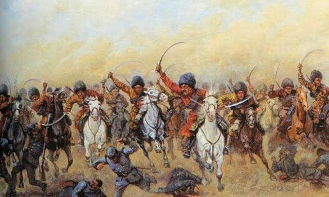  Bei Fomenko überrannten die Slawen einst furchtlos ganz Europa – wie auf diesem Bild von V. W. Masurowski eine russische Kavalleriedivision österreichische Truppen.