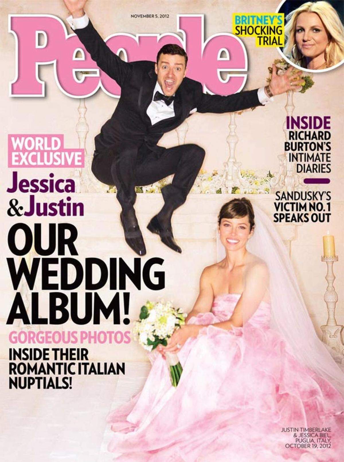 Schauspielerin Jessica Biel trug bei ihrer Hochzeit mit Justin Timberlake ein Brautkleid in Pink von Star-Designer Gambattista Valli.