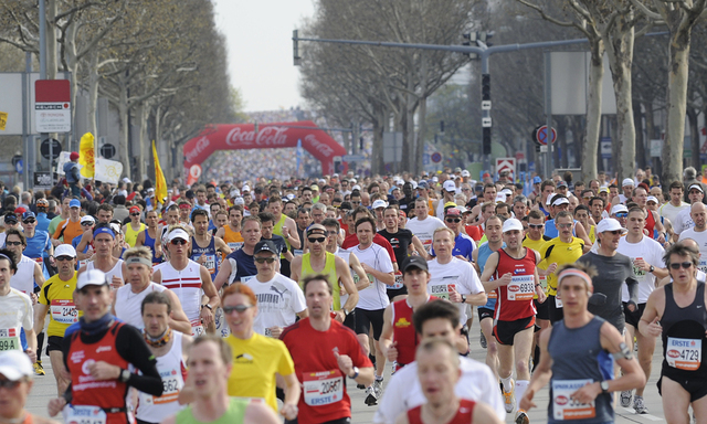 Das Marathonfeld bahnt sich nach der Reichsbrücke den Weg durch Wien.