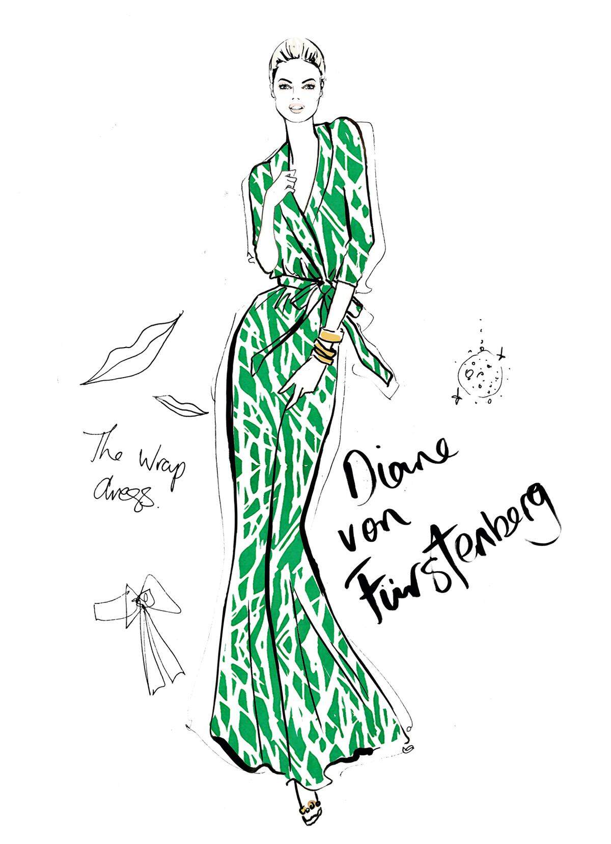 Diane von Fürstenberg gilt als Erfinderin des Wickelkleides, 1972 entwarf sie den Prototyp, zwei Jahre später ging das Kleid in Produktion.    
