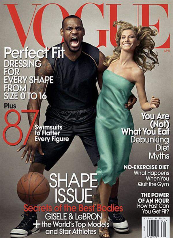 Auch dieses Cover der amerikanischen Vogue mit Model Gisele Bündchen und Sportler Lebron James wurde auf Grund der stereotypen Darstellung stark kritisiert, zumal das Bild stark an King Kong erinnert.