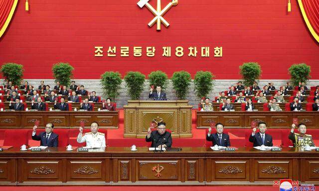 KCNA image of North Korean leader Kim Jong Un at the 8th Congress of the Workers´ Party in Pyongyang