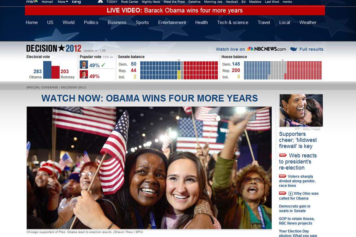 Auch NBC News titelt mit "Four more Years".