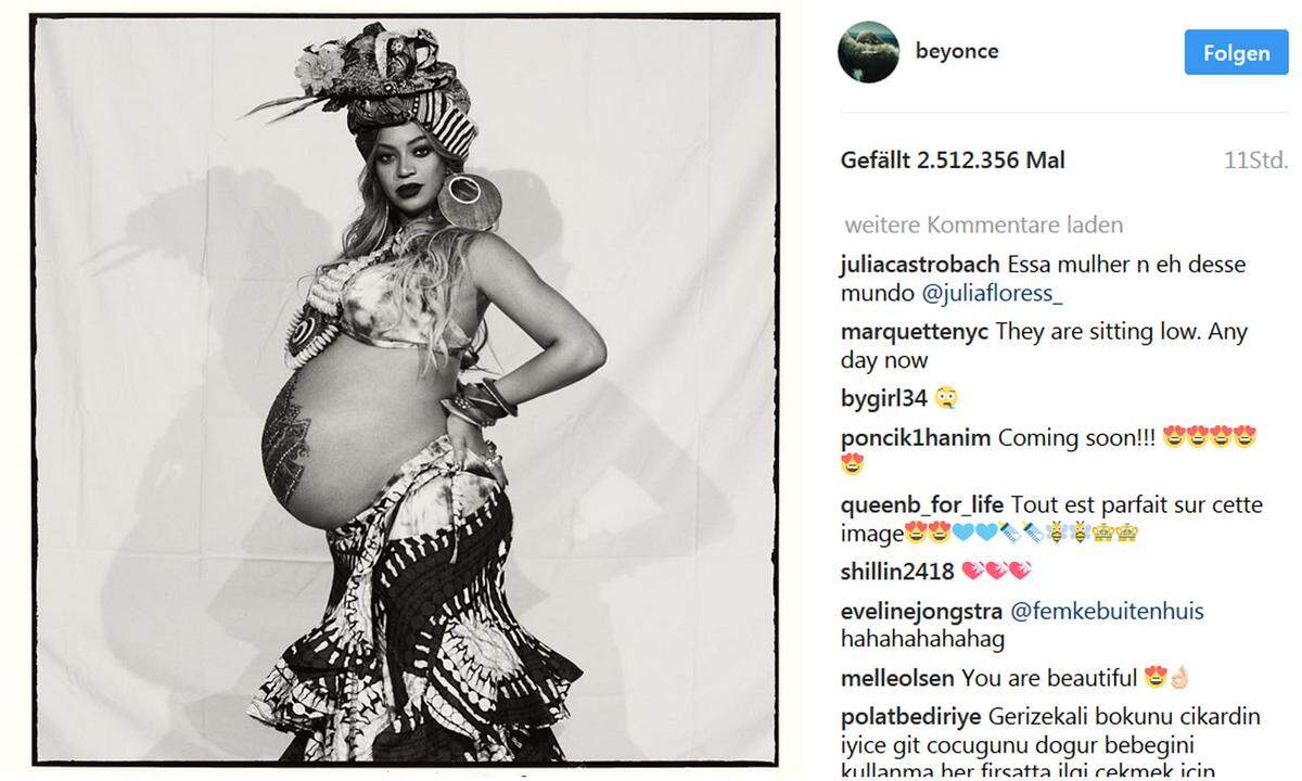 Diese mit Henna verzierte Zwillingskugel stand am 20. Mai wohl im Mittelpunkt. Beyoncé Giselle Knowles-Carter hat sich für eine Party im engsten Kreis frei gemacht und ihre Schwangerschaft kunstvoll in Szene gesetzt.