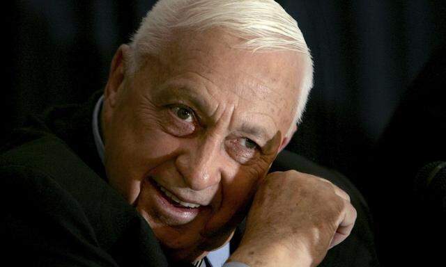 File photo of Israeli PM Ariel Sharon speaking to the media during a news conference in Tel Aviv