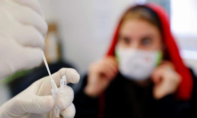 Fast coronavirus PCR test in a test container in Vienna