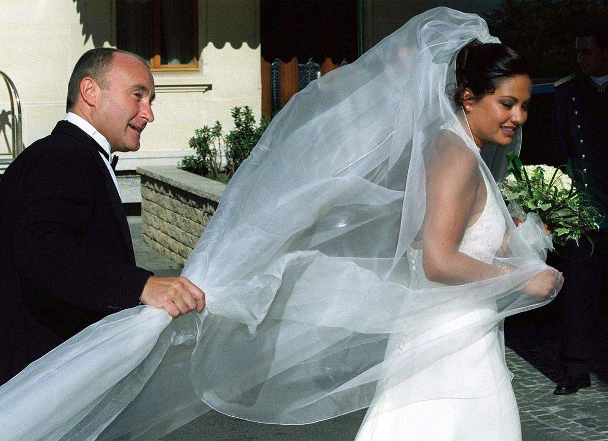 Die Scheidung des einstigen Genesis-Stars Phil Collins war nach Londoner Medienberichten mit umgerechnet 32 Millionen Euro die bisher teuerste im britischen Showgeschäft.  Im Bild: Die Hochzeit im Jahr 1999.