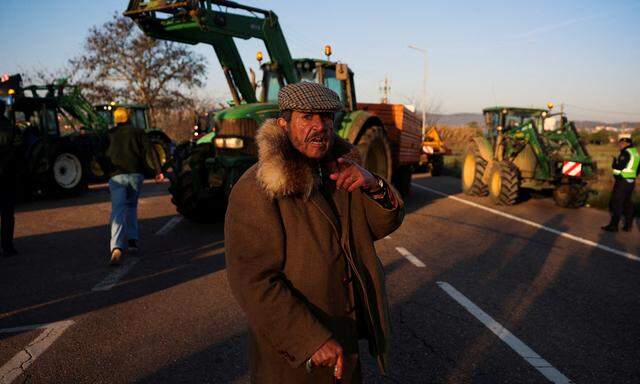 Ein portugiesischer Bauer bei einer Blockade vergangene Woche in Elvas an der Grenze zu Spanien.