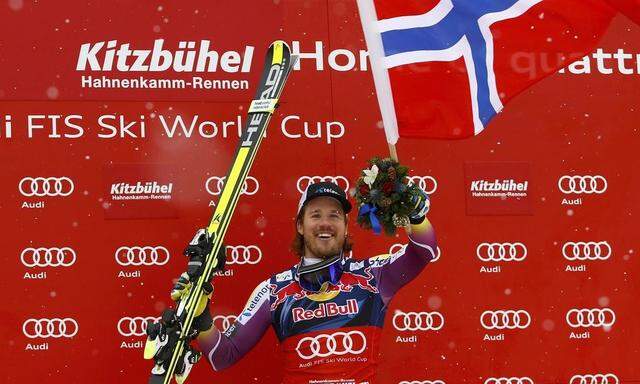 Jansrud of Norway celebrates after men's Alpine Skiing World Cup downhill race in Kitzbuehel 