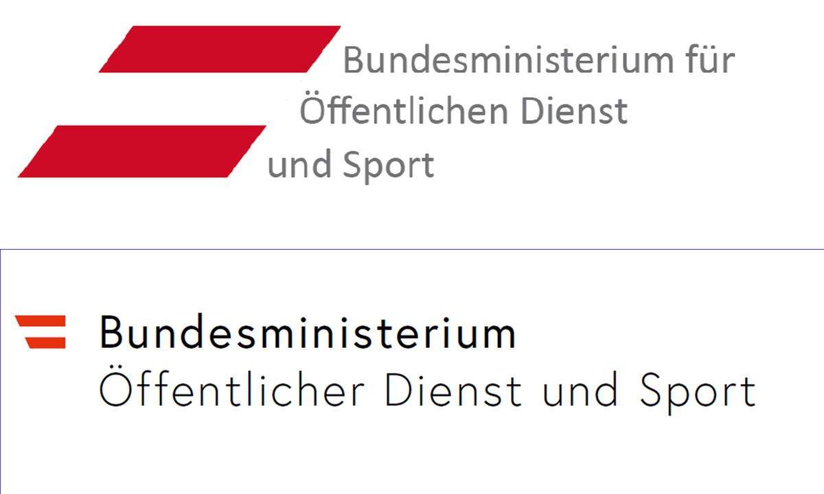 Etwas auffälliger sind die Veränderungen beim Ministerium für Sport - das derzeit in die Zuständigkeit von Vizekanzler Heinz-Christian Strache (FPÖ) fällt. Im Bild: oben das alte Logo, unten das neue Logo