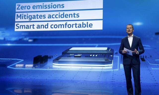 Chairman of Volkswagen Passenger Cars´ board Diess speaks during a keynote address at the 2016 CES trade show in Las Vegas