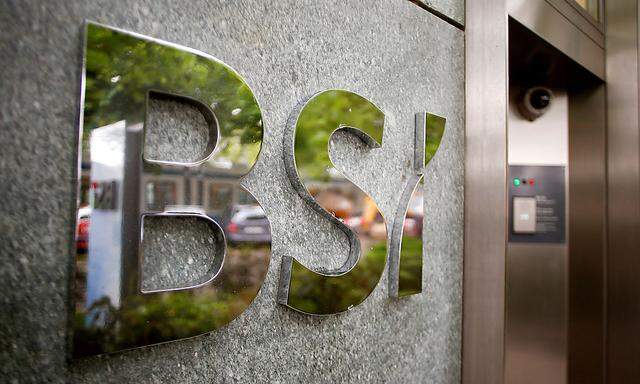 The logo of Swiss bank BSI is seen at a branch office in Zurich