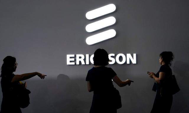Das Logo des schwedischen Konzerns Ericsson 2019 auf dem Mobile World Congress in Shanghai.