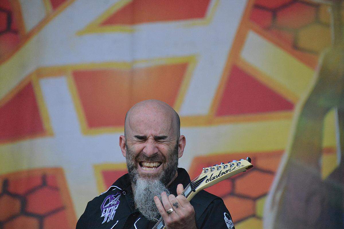 Gleich zwei legendäre Thrash-Metal-Bands gastierten am Rock in Vienna: Anthrax und Slayer. Gitarrist Scott Ian ist bei Anthrax das einzige Originalmitglied, das immer noch zur Band gehört.