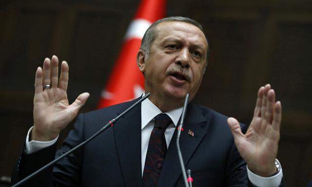 Erdogan addresses members of parliament from his ruling AK Party during a meeting at the Turkish parliament in Ankara