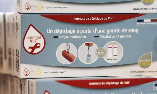 HIV self tests are displayed in a pharmacy in Bordeaux