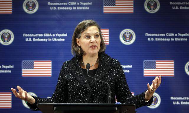 U.S. Assistant Secretary of State Victoria Nuland addresses a news conference at the U.S. embassy in Kiev