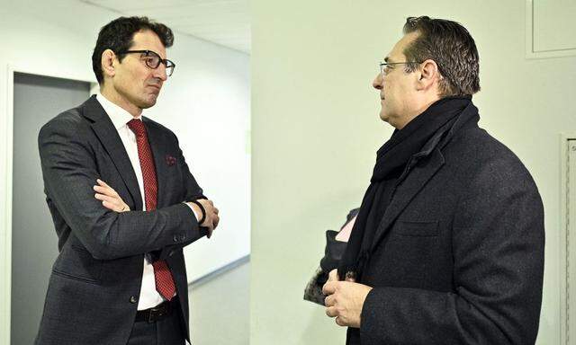 Rechtsanwalt und Verfassungsrichter Michael Rami (l.) mit FPÖ-Obmann Vizekanzler Heinz-Christian Strache im Gericht. 