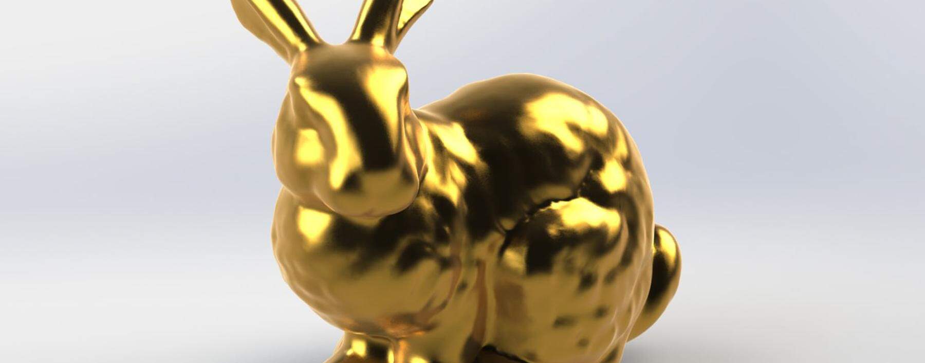 So sieht der Stanford-Hase („Stanford Bunny“) aus, hier in Gold. Die ETH-Forscher haben ihn aus – scheinbar – schlichtem Kunststoff gebaut.