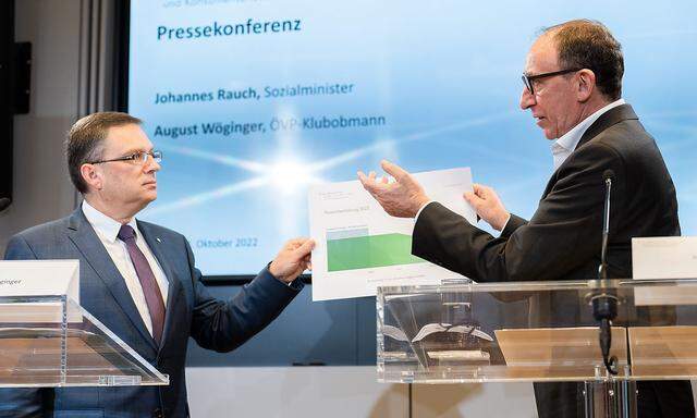 ÖVP-Klubchef Wöginger und Sozialminister Rauch (Grüne) erklären die Pensionserhöhungen.