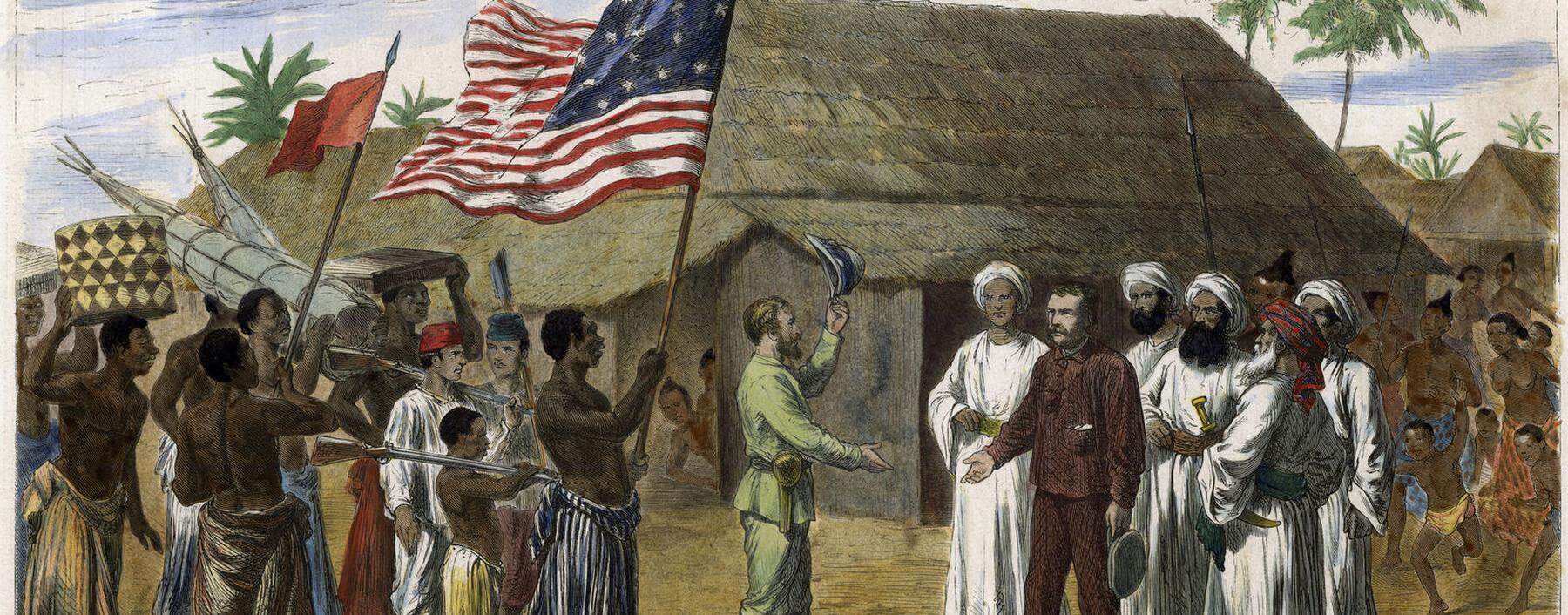Stanley ließ vor der Begegnung die US-Flagge hissen, um Livingstone würdevoll gegenüberzutreten.