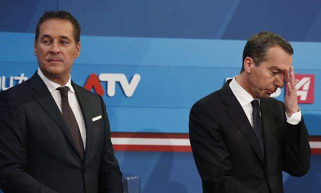 Heinz-Christian Strache and Christian Kern attend the TV debate after Austria´s general election in Vienna