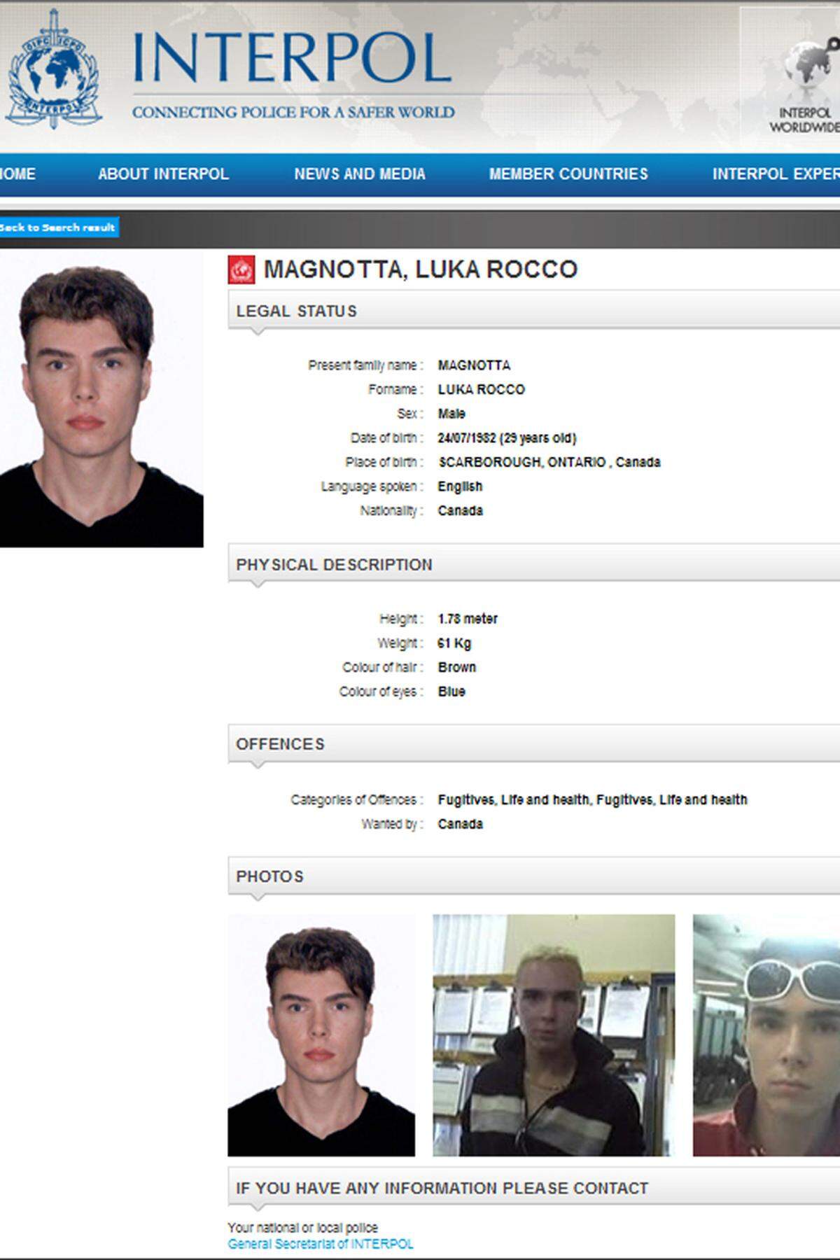 Seine Fahndungsfotos gingen um die ganze Welt: Luka Rocco Magnotta soll einen 33 Jahre alten Studenten getötet und zerstückelt haben. Ihm wird vorgeworfen, Teile der Leiche an kanadische politische Parteien geschickt zu haben. Der Mord soll am 24. oder 25. Mai passiert sein. Der Verwandlungskünstler lieferte sich mit der Polizei eine Verfolgungsjagd bis nach Berlin, wo er am 4. Juni festgenommen wurde.