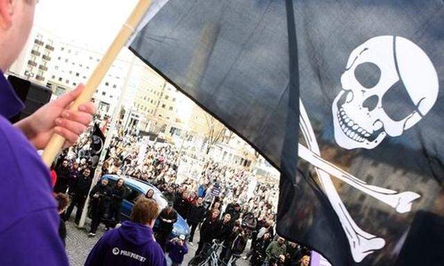 One of the  hundreds of supporters of file-sharing hub The Pirate Bay that demonstrated in Stockholm,