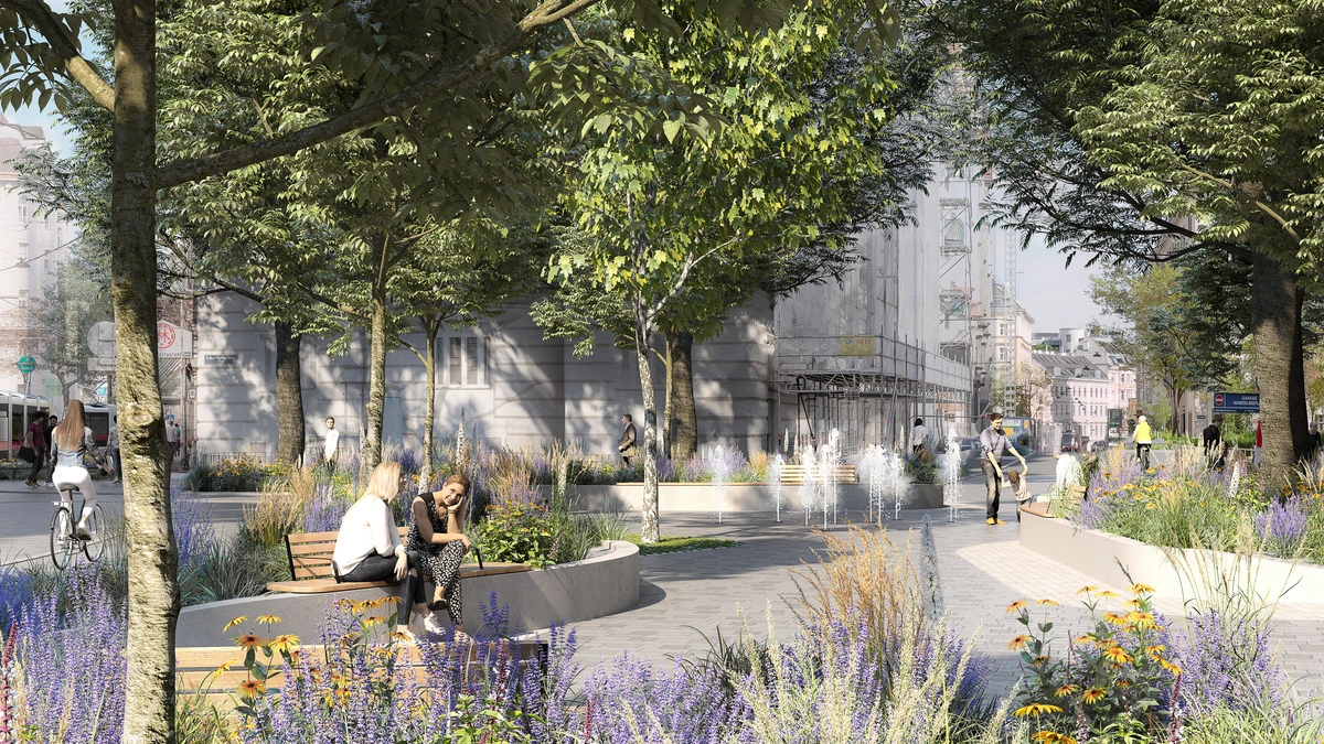 More trees, fewer cars: How the square in front of Café Hummel in ...