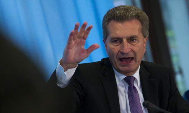 European Commissioner for Energy Guenther Oettinger speaks during a news conference after gas talks between the EU, Russia and Ukraine in Berlin