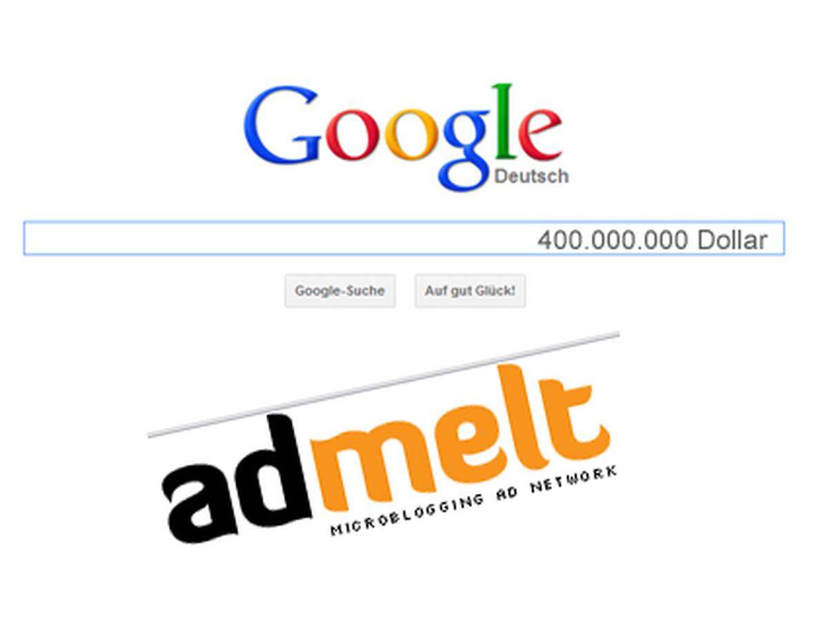 2011 hat Google die Online-Werbefirma AdMelt übernommen und dafür rund 400 Millionen bezahlt.