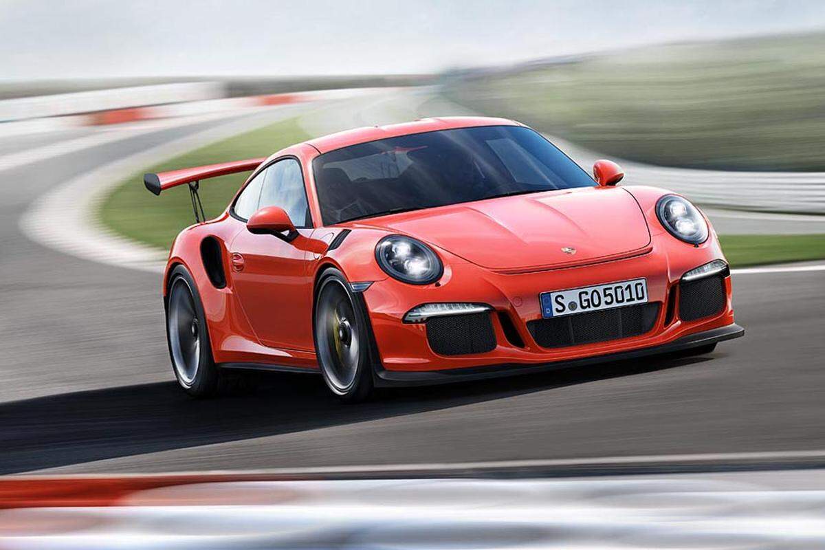 Platz 7: Porsche 911 GT3 RS • Leistung: 500 PS • Leergewicht: 1481 Kilogramm • Verbrauch ECE, Super plus: 12,7 l/100 km • Testverbrauch: 14,4 l/100 km. 
