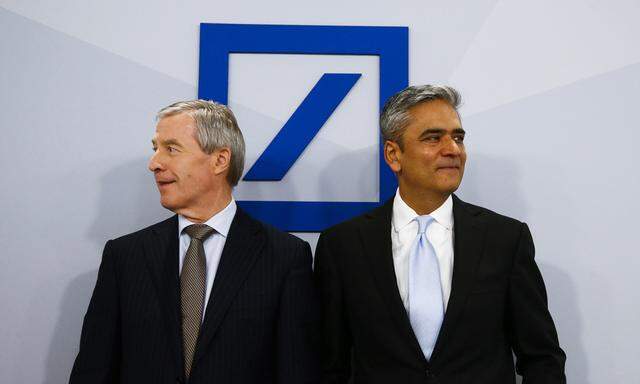 Jain and Fitschen, Co-CEOs of Deutsche Bank AG arrive for the bank´s annual news conference in Frankfurt