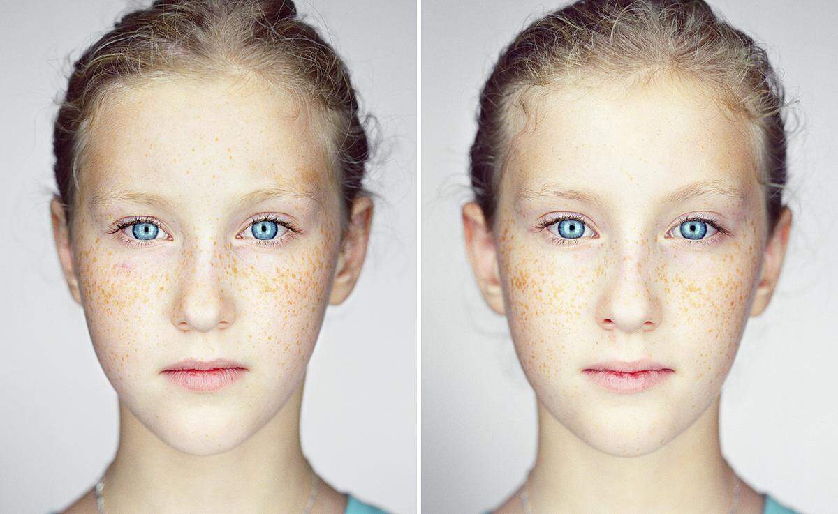 In der Serie "Identical" porträtierte Schoeller eineiige Zwillinge und Drillinge. Im Bild: Sarah Parks &amp; Katie Parks, 2011  