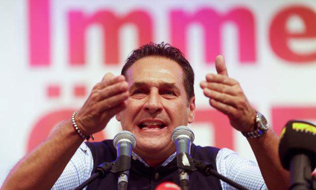 Leader of the Austrian Freedom party Strache delivers a speech during  a May Day event in Linz