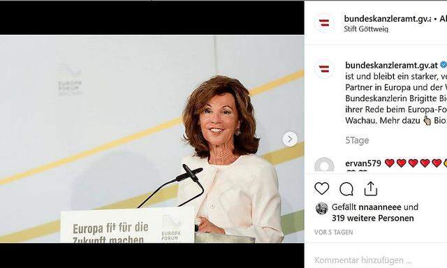 Eines der bisher zehn Posts auf dem Instagram-Account des Bundeskanzleramts seit der Übernahme der Amtsgeschäft von Brigitte Bierlein. 