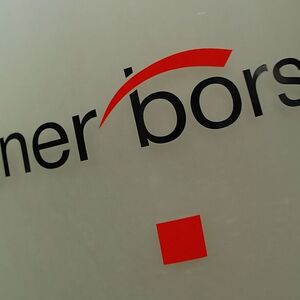 The Vienna Stock Exchange (Wiener Boerse) logo is displayed next to the company's street entrance in Vienna