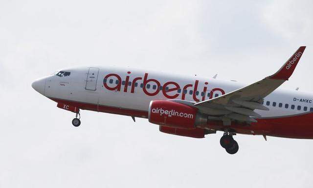 An Air Berlin aircraft takes off at Frankfurt airport