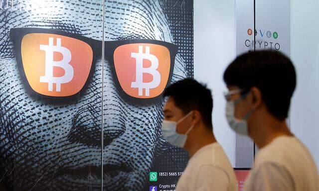 Eine Bitcoin-Werbung in Hong Kong.
