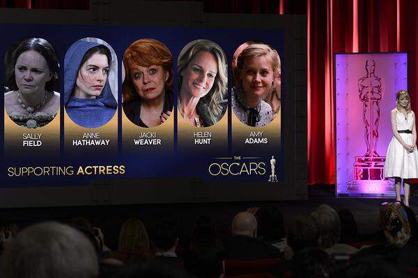 * Amy Adams - The Master * Sally Field - Lincoln  * Anne Hathaway - Les Misérables * Helen Hunt - The Sessions * Jacki Weaver - Silver Linings